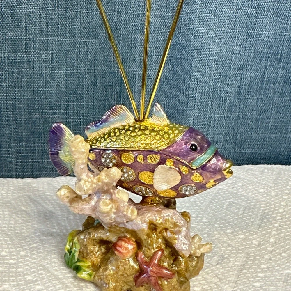 Enameled Fish With Coral Metal Figurine / Photo / Receipe /‎ Note Card Holder